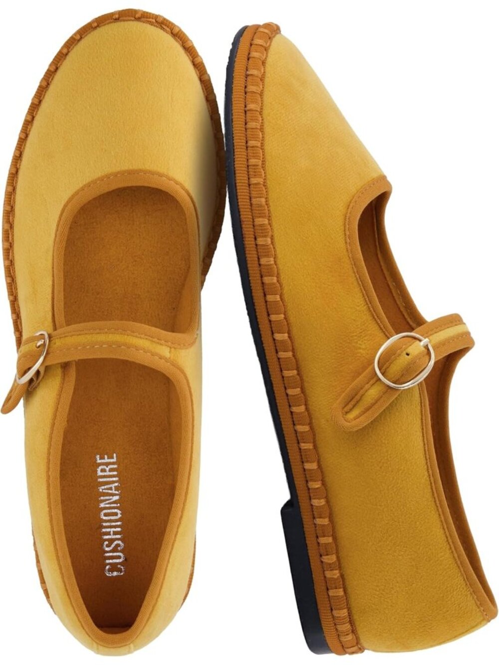 Women's Yellow Mary Jane Breathable Lightweight Adjustable Buckle Ballet Flats - Picture 1 of 7